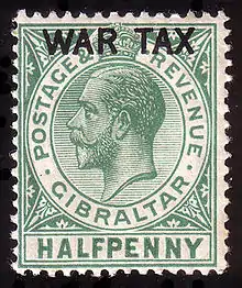 Gibraltar half penny King George V stamp of 1918 overprinted war tax