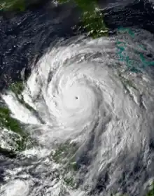 This is a NOAA CLASS image of Hurricane Gilbert. It is currently at its peak intensity. Gilbert was the strongest Atlantic hurricane until it was surpassed by Hurricane Wilma in 2005.