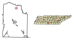 Location of Lynnville in Giles County, Tennessee.