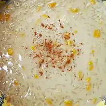 Ginataang mais, a dessert lugaw (rice gruel) with coconut milk and sweet corn