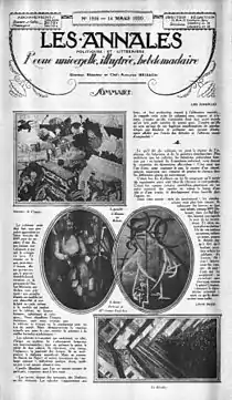 Paintings by Gino Severini, 1911, Souvenirs de Voyage; Albert Gleizes, 1912, Man on a Balcony, L’Homme au balcon; Severini, 1912–13, Portrait de Mlle Jeanne Paul-Fort; Luigi Russolo, 1911–12, La Révolte. Published in "Les Annales politiques et littéraires", Le Paradoxe Cubiste (continued), n. 1916, 14 March 1920