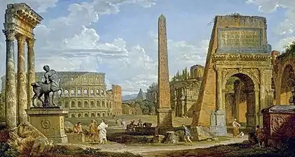 A Capriccio of Roman Ruins (1737), oil on canvas, 36.8 x 69.2 cm., Fitzwilliam Museum