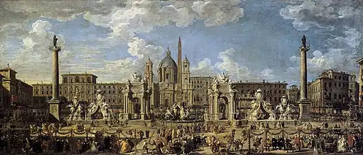 Piazza Navona in Rome (1729), oil on canvas, 107 x 248 cm., Louvre