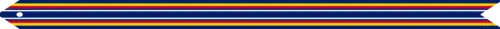 A blue streamer with yellow, red, and white horizontal stripes