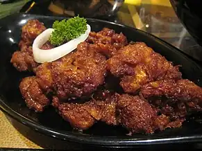 Gobi manchurian is an Indian Chinese fried cauliflower food item popular in India.