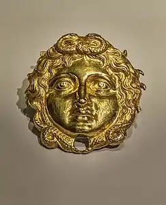 Gold Gorgon Head from Philip II's cuirass (breastplate)