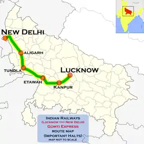 Gomti Express (Lucknow–New Delhi) route map