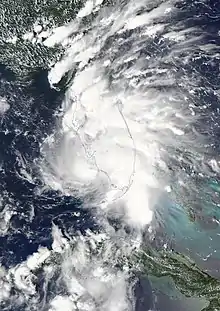 Satellite image of Tropical Storm Gordon hours after its second landfall in Florida on September 3