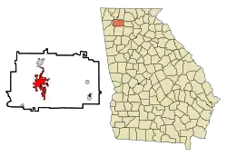 Location in Gordon County and the state of Georgia