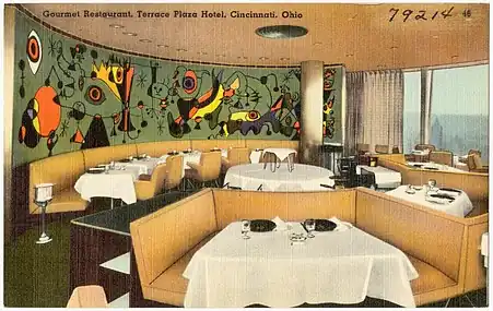 Mural installation at the Gourmet Room at the Terrace Plaza Hotel