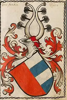 Coat of arms with split from red, blue and silver divided