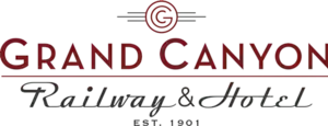 Logo for the Grand Canyon Railway with the copyrighted G and the words "Grand Canyon Railway & Hotel Est. 1901"