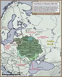 Historical map of Grand Duchy of Lithuania, Rus' (Ukraine) and Samogitia until 1434.