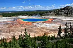 Grand Prismatic Spring, a hot spring in vivid colors