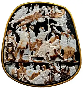 The cameo gem known as the "Great Cameo of France", c. 23 CE, with an allegory of Augustus and his family