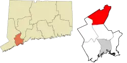 Monroe's location within the Greater Bridgeport Planning Region and the state of Connecticut