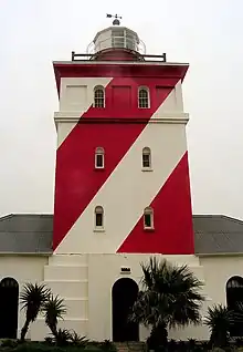 Main article: Green Point Lighthouse, Cape TownThis lighthouse, which was built by Hermann Schutte and probably also designed by him, is the oldest structure of its kind in South Africa. Construction work started on 14 September 1821, and the lighthouse was officially opened on 12 April 1824. It origi[clarification needed] Type of site: Lighthouse Current use: Lighthouse.