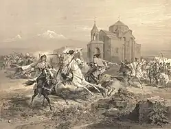 Kurds and Persians attacking Vagharshapat by Grigory Gagarin, 1847