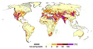 Groundwater Withdrawals in 2010 by WaterGAP in Percent of Renewable Groundwater Resources