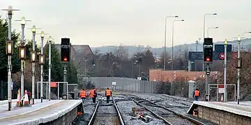 The permanent way down the platforms in 2011.