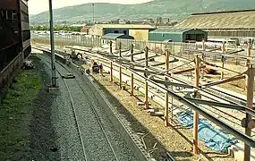 The 'new' railway station, which opened in 1995, under construction.