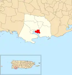 Location of Guánica barrio-pueblo within the municipality of Guánica shown in red