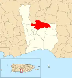 Location of Guayabal within the municipality of Juana Díaz shown in red