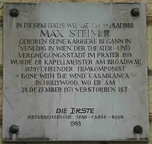 Commemorative plaque for Max Steiner (since 1988)