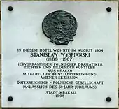 Commemorative plaque for Stanisław Wyspiański (since 1996)