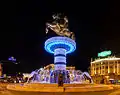 Warrior on a Horse statue by night