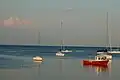 Yachts in the Gulf of Taganrog, Azov Sea. View from the Pushkin Embankment.