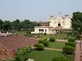 The baradari is in the centre of the Hazuri Bagh quadrangle