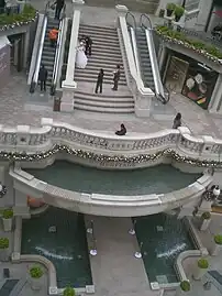 Stairs and waterfalls in front of the main building