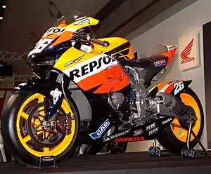 The Repsol Honda RC212V, ridden by Dani Pedrosa in the 2007 season on display.