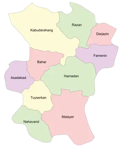 Location of Kabudarahang County in Hamadan province