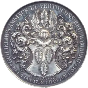 Hamburg memorial coin with Amsinck coat of arms