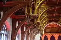 The ornamented pendants in the Great Hall of the Wills Memorial Building (University of Bristol), completed in 1925, bombed in 1940 and restored in the 1960s