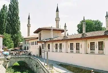 A view of the palace, with chimneys and minarets