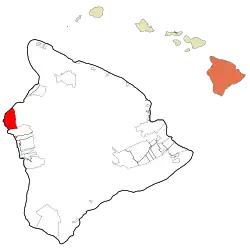 Location in Hawaii County and the state of Hawaii