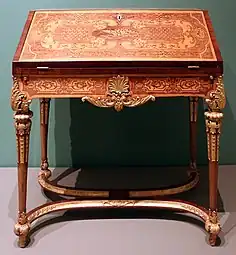 German slant-front desk; by Heinrich Ludwig Rohde or Ferdinand Plitzner; c.1715–1725; marquetry with maple, amaranth, mahogany, and walnut on spruce and oak; 90 × 84 × 44.5 cm; Art Institute of Chicago