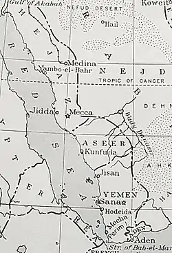 Asir on a sketch map from 1919