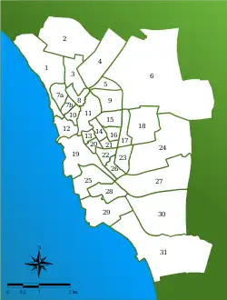 Map of the districts of Helsingborg