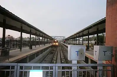 A train arrives at Hempstead station.