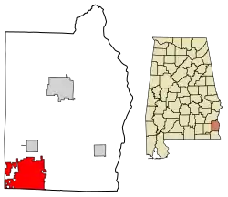 Location of Headland in Henry County, Alabama.