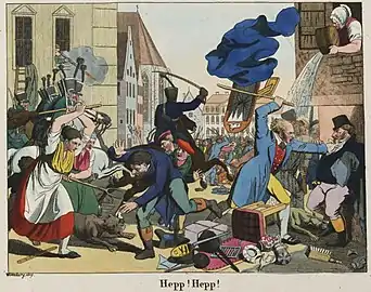 Voltz's depiction of the 1819 anti-Jewish Hep-Hep riots in Würzburg