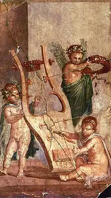 Cupids playing with a lyre, Roman fresco from Herculaneum