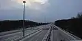 Newly opened in 2022, collector-express system in Mississauga viewed from the pedestrian bridge that replaced the original road bridge carrying Second Line West