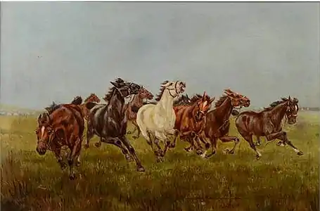 Cavalry horses and distant encampment, 1911