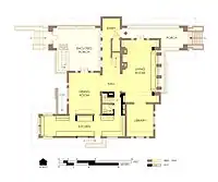 Hills House First Floor Plan 1977.  Alterations after fire are marked in with bold walls.