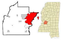 Location of Jackson in Hinds County, Mississippi